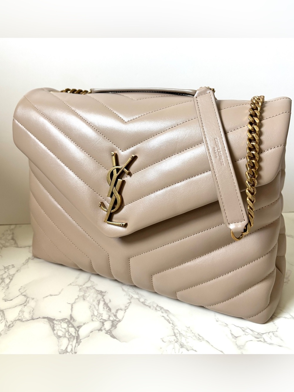RARE Saint Laurent YSL Medium Loulou in Dark Beige
